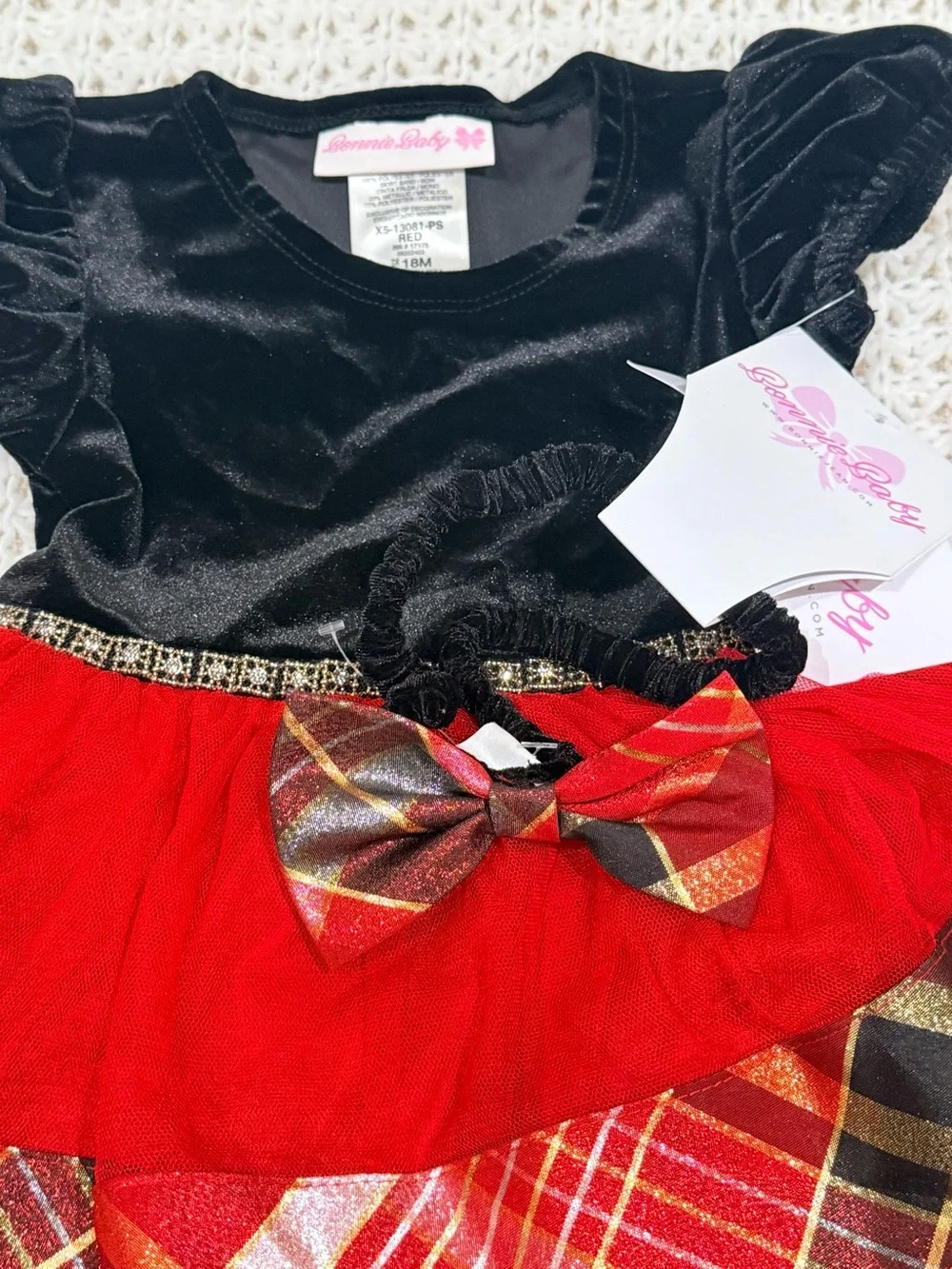 Bonnie baby girl holiday dress with a black velvet bodice & layered skirt sz 18m